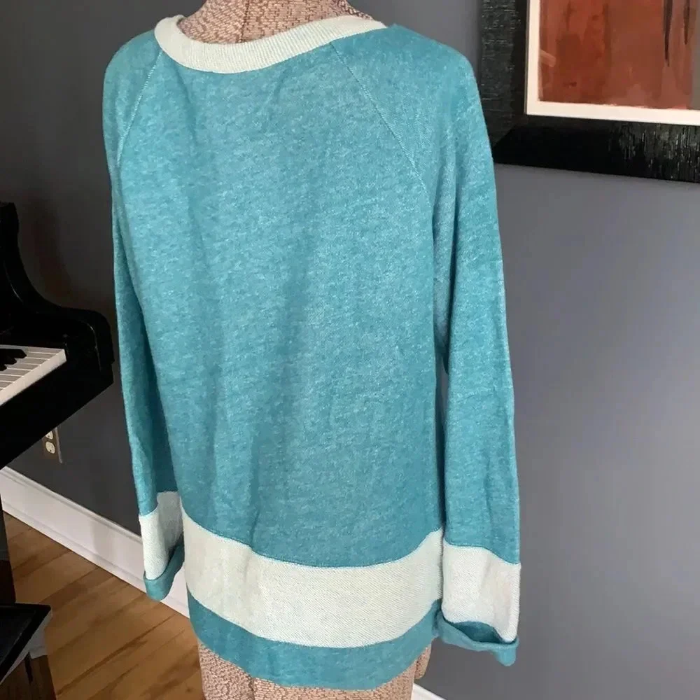 Jones NY Sport turquoise banded French terry top S